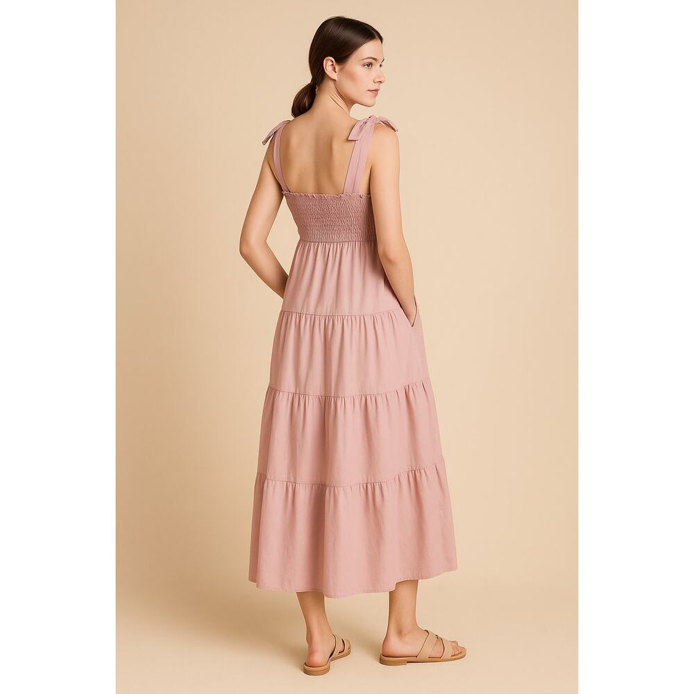 En Saison Matisse Smocked Cotton Midi Dress Pink M - Picture 2 of 4